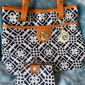 Spartina linen shoulder bag & coin purse set
